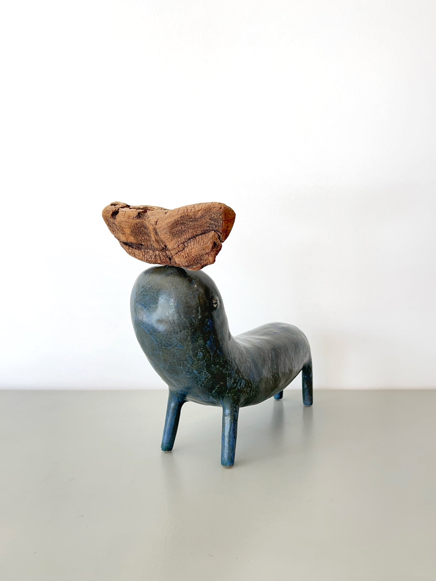 Large Blue/Green with Wood
